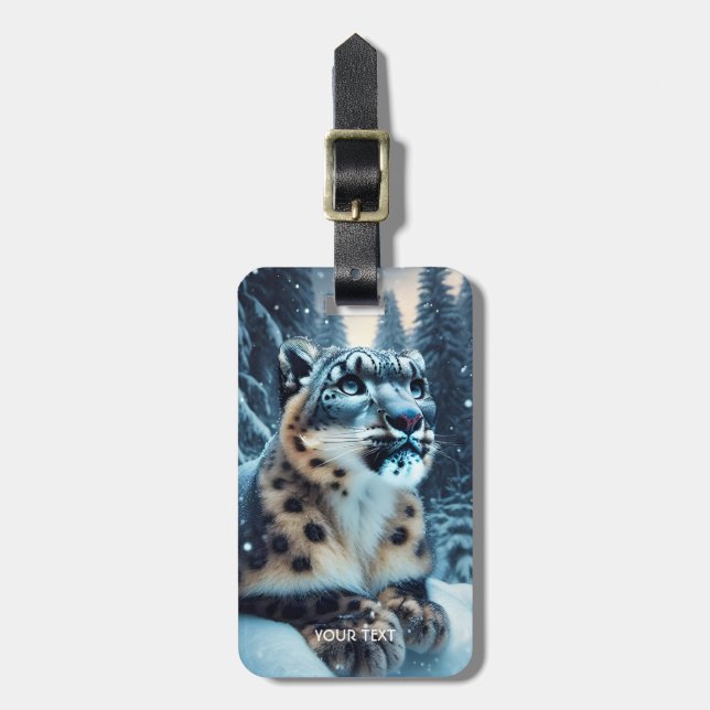 Fantasy Cute Winter Snö Leopard Bagagebricka (Vertikal Framsida)