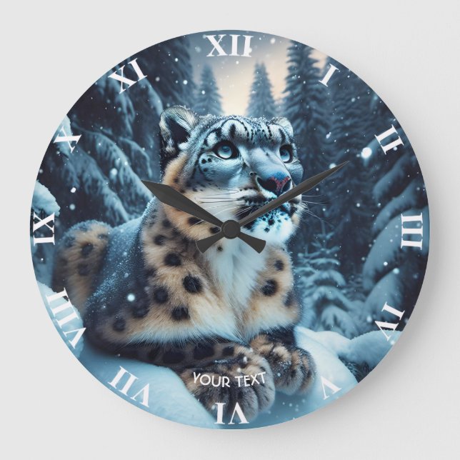Fantasy Cute Winter Snö Leopard Stor Klocka (Framsida)