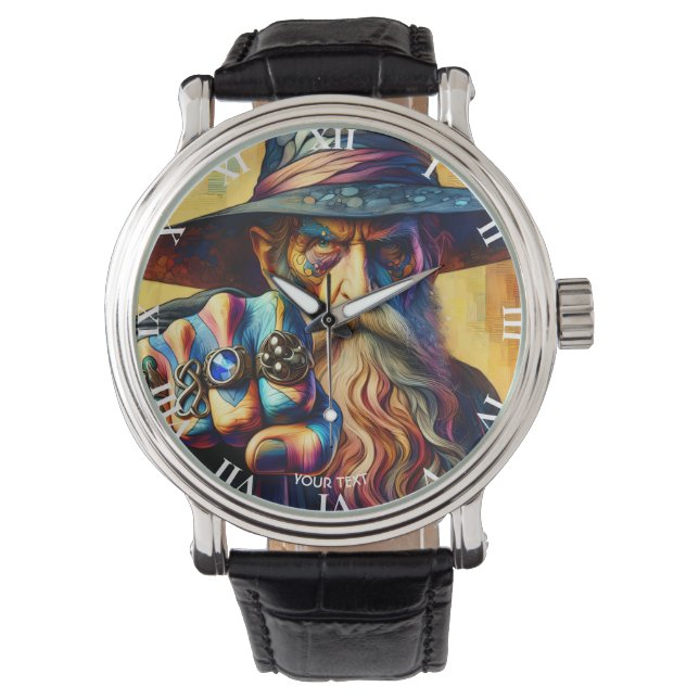 Fantasy Cute Wizard Fist Tattoo Armbandsur (Framsida)