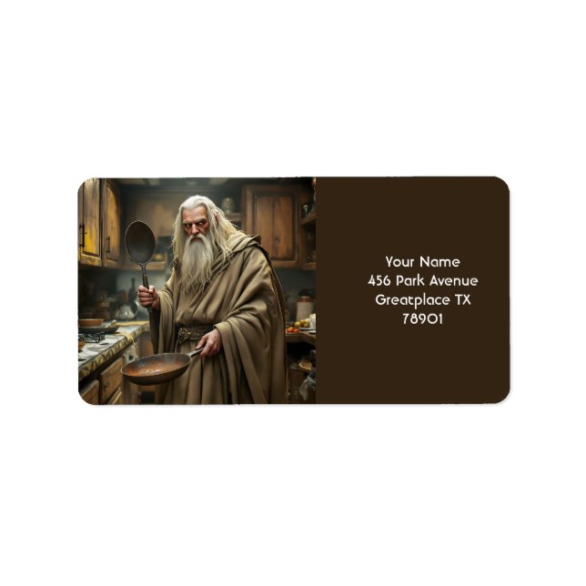 Fantasy Cute Wizard Fring Pan Adressetikett (Framsidan)