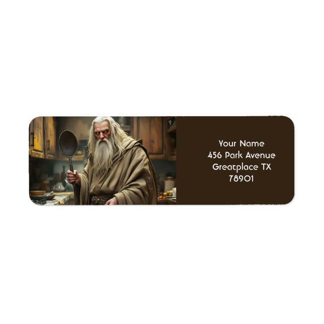 Fantasy Cute Wizard Fring Pan Returadress Etikett (Framsidan)