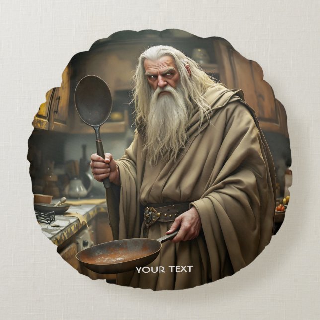 Fantasy Cute Wizard Fring Pan Rund Kudde (Framsidan)
