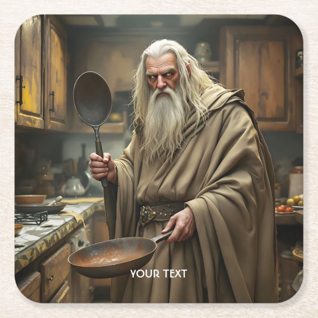Fantasy Cute Wizard Fring Pan Underlägg Papper Kvadrat (Framsidan)