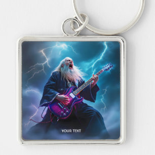 Fantasy Cute Wizard som spelar Guitar Fyrkantig Silverfärgad Nyckelring