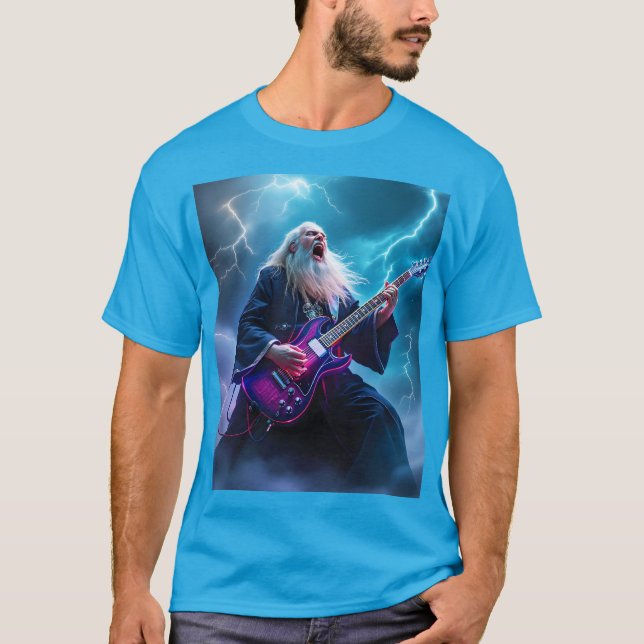 Fantasy Cute Wizard som spelar Guitar T Shirt (Framsida)