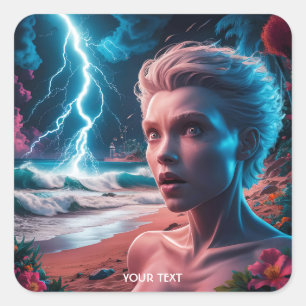 Fantasy Cute Woman Lighting Sea Fyrkantigt Klistermärke