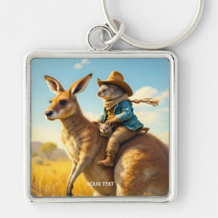 Fantasy Cute Wombat Kangaroo Koala Fyrkantig Silverfärgad Nyckelring