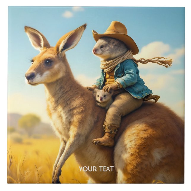 Fantasy Cute Wombat Kangaroo Koala Kakelplatta (Framsidan)