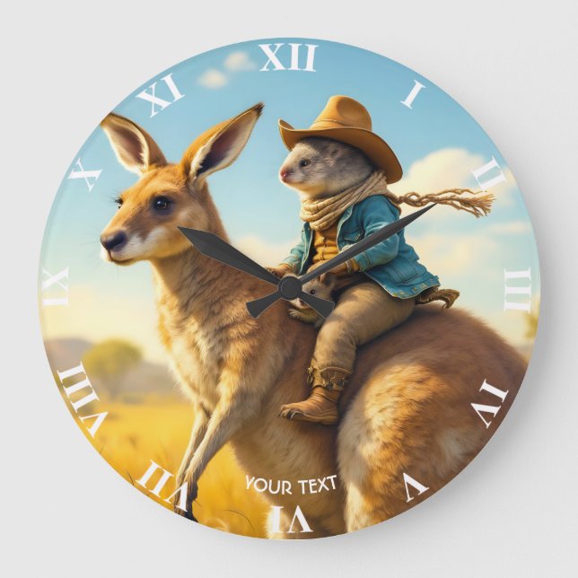 Fantasy Cute Wombat Kangaroo Koala Stor Klocka (Framsida)