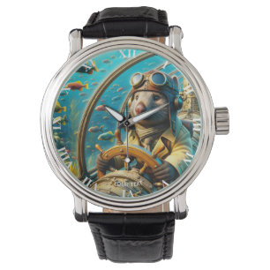 Fantasy Cute Wombat Pilot Underwater Armbandsur