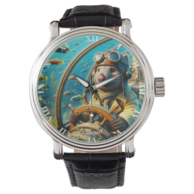 Fantasy Cute Wombat Pilot Underwater Armbandsur (Framsida)