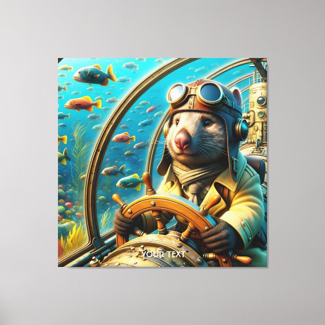 Fantasy Cute Wombat Pilot Underwater Canvastryck (Framsida)