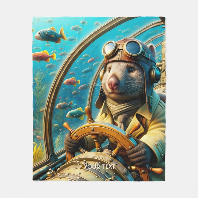 Fantasy Cute Wombat Pilot Underwater Fleecefilt (Framsidan)