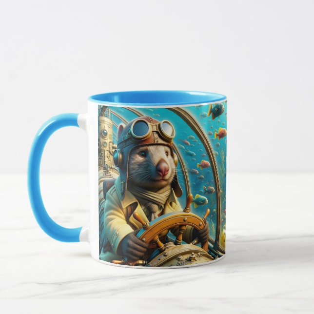 Fantasy Cute Wombat Pilot Underwater Mugg (Vänster)