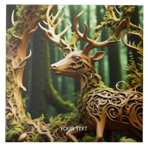 Fantasy Cute Wooden Carving Hjort Kakelplatta