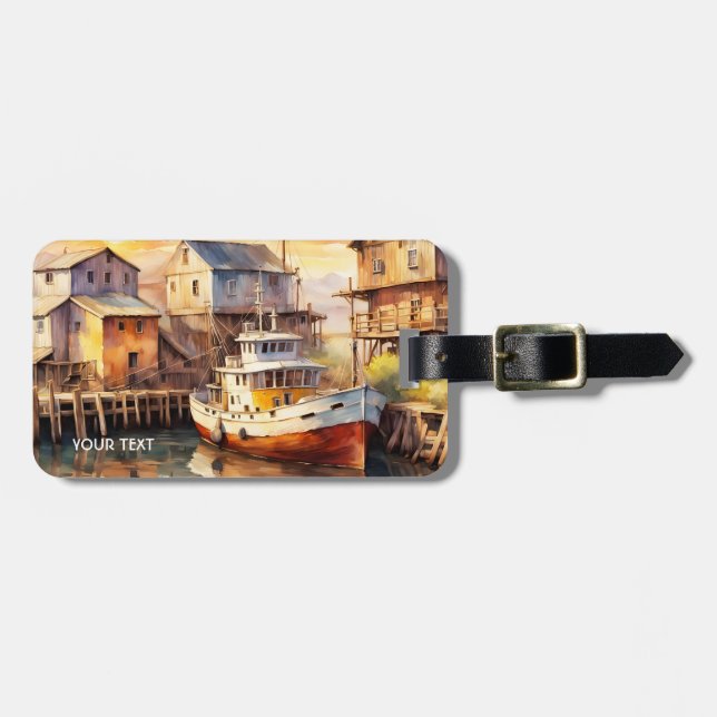 Fantasy Cute Wooden Fishing Trawler Bagagebricka (Horisontell Framsida)