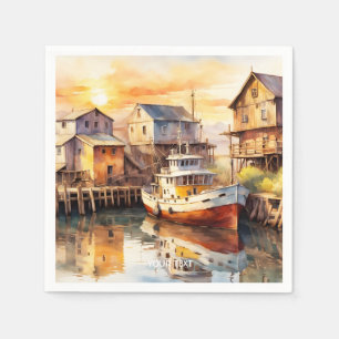 Fantasy Cute Wooden Fishing Trawler Pappersservett