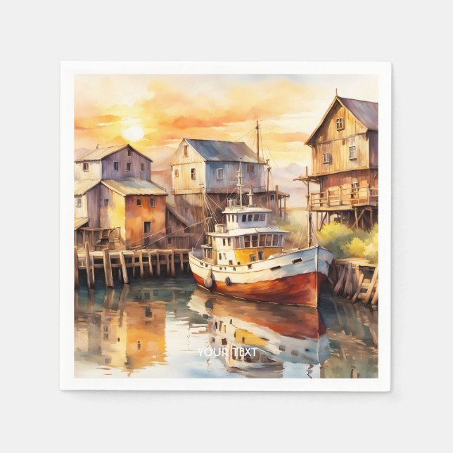 Fantasy Cute Wooden Fishing Trawler Pappersservett (Framsidan)