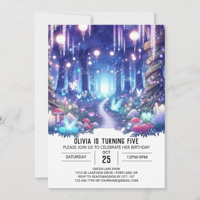 Fantasy Cute Woodland Digital Birthday Inbjudningar (Framsida)