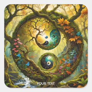 Fantasy Cute Yin Yang Forest Fyrkantigt Klistermärke