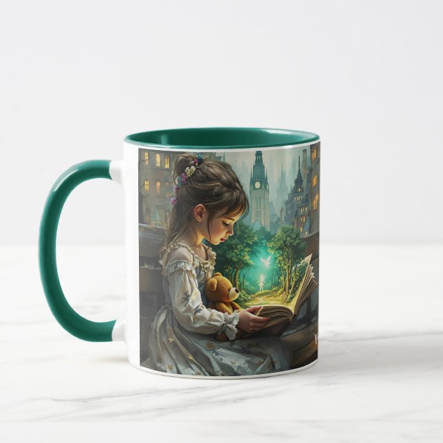 Fantasy Cute Young Girl Reading Mugg (Vänster)