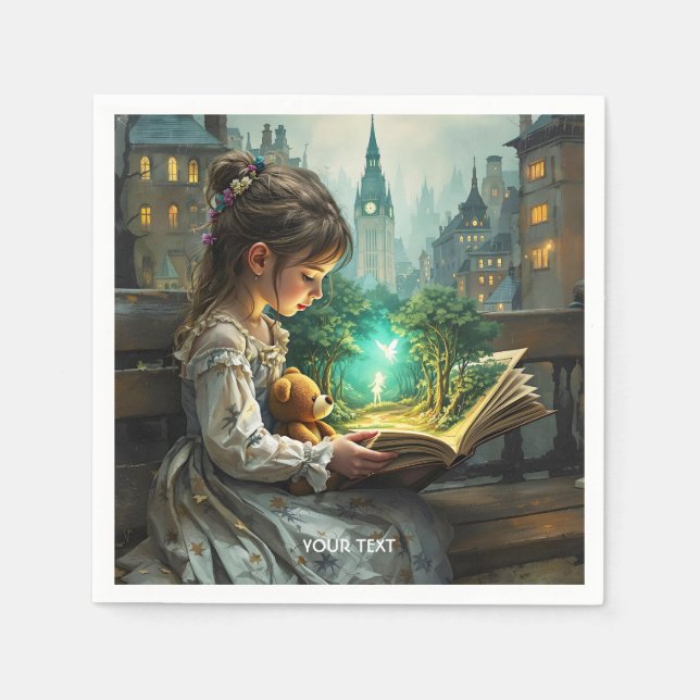 Fantasy Cute Young Girl Reading Pappersservett (Framsidan)