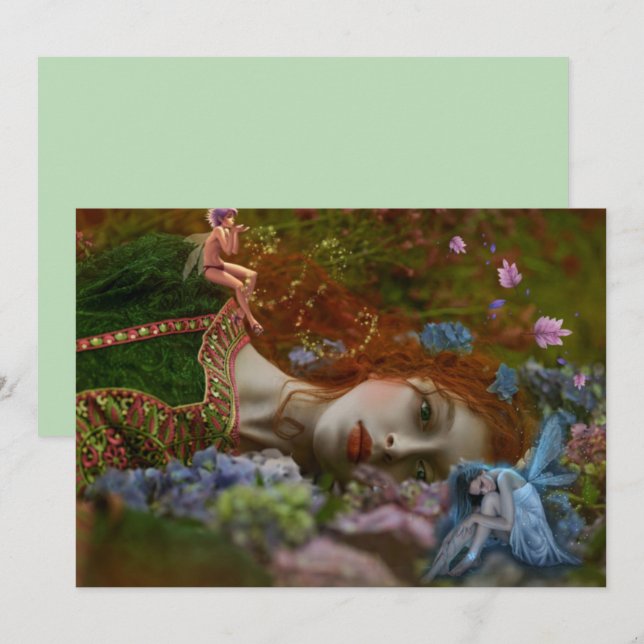Fantasy Dam i Fairy Garden Card (Fram/baksida)
