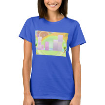 Fantasy dbl City Scape Women ens dam t-shirt blue