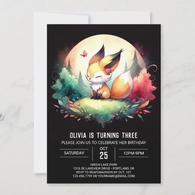 Fantasy Digital Fox Birthday Inbjudningar (Framsida)