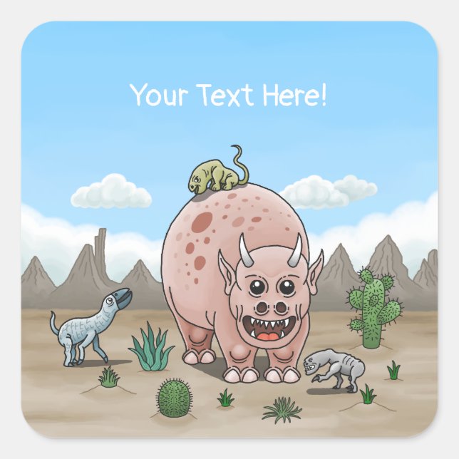 Fantasy dinosaur fyrkantigt klistermärke (Framsida)