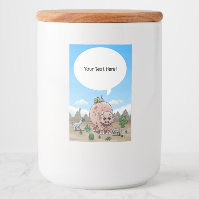 Fantasy dinosaur i öknen mat etikett (Framsida)