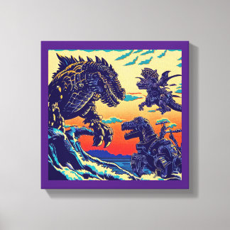 Fantasy Dinosaur Robots Anime - Woodcut 1 Canvastryck