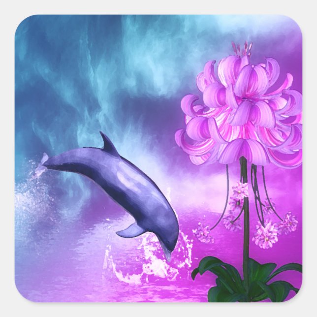 Fantasy Dolphin Fyrkantigt Klistermärke (Framsida)