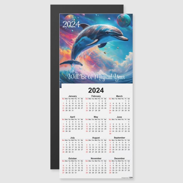 Fantasy Dolphin Magnetic Calendar-kort (Fram/baksida)