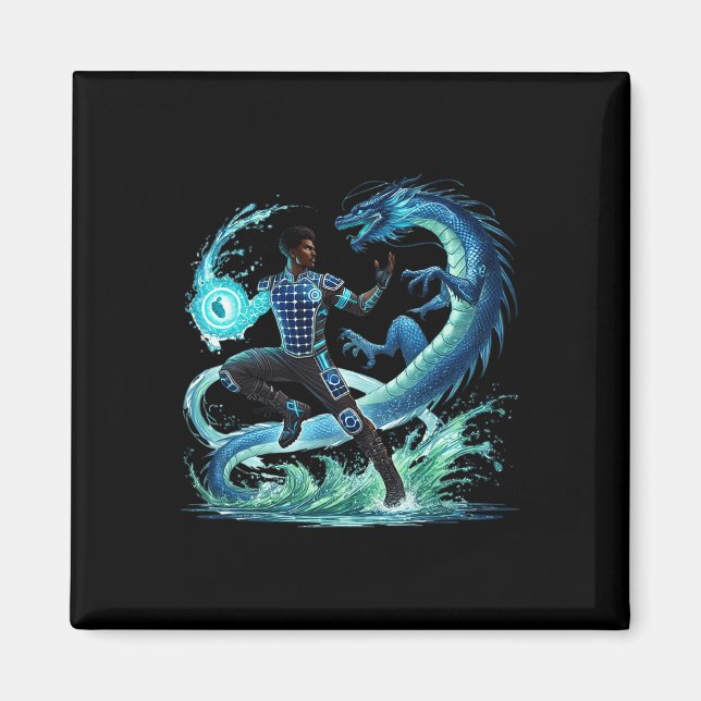 Fantasy Dragon African American Black Man Superher Magnet (Framsidan)