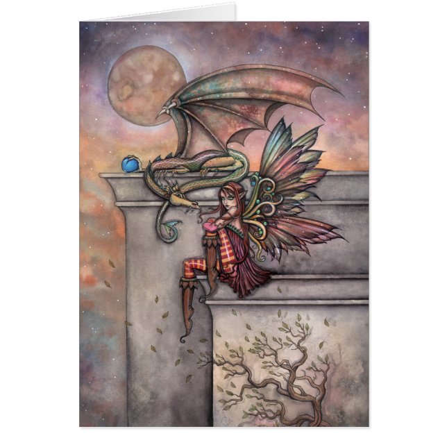 Fantasy Dragon and Fairy Art Card Molly Harrison Hälsningskort (Framsidan)