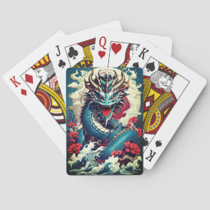 Fantasy Dragon and Red Flowers Casinokort