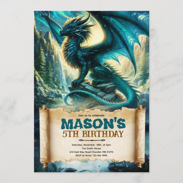 Fantasy Dragon Birthday Invitation Inbjudningar (Framsida)