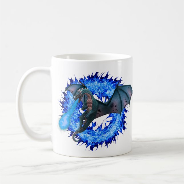 Fantasy Dragon Blue FlamFire Kaffemugg (Vänster)