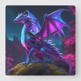"Fantasy Dragon" Fyrkantig Klocka