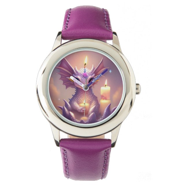 Fantasy Dragon med Birthday Candles Armbandsur (Framsida)