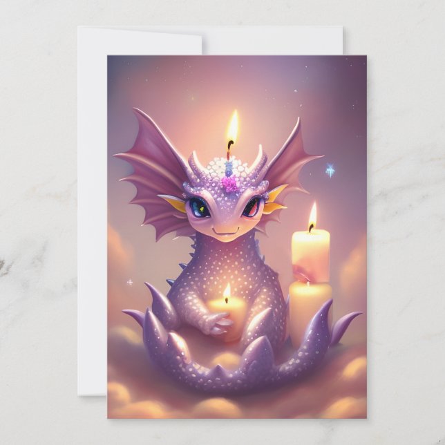Fantasy Dragon med Birthday Candles Julkort (Framsida)