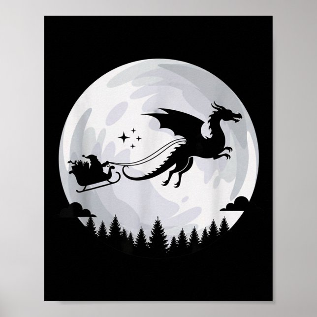 Fantasy Dragon Moon Sleigh, Santa Pulled By Dragon Poster (Framsidan)