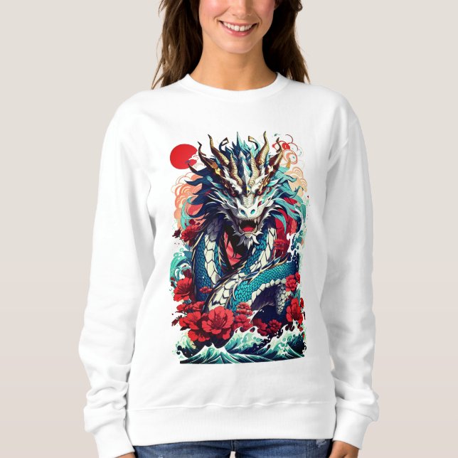 Fantasy Dragon och Röd ros T Shirt (Framsida)