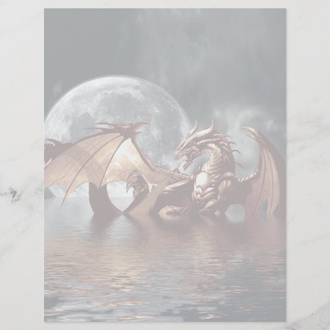Fantasy Dragon och Stigning Måne över Oceanen (Framsida)