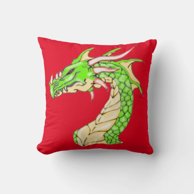 Fantasy Dragon Red Square Dekorativ kudde (Framsida)
