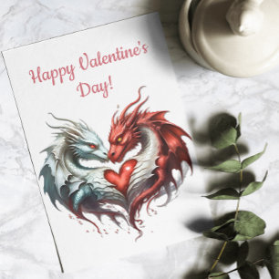 Fantasy Dragon Sweethearts Heart Valentine Julkort