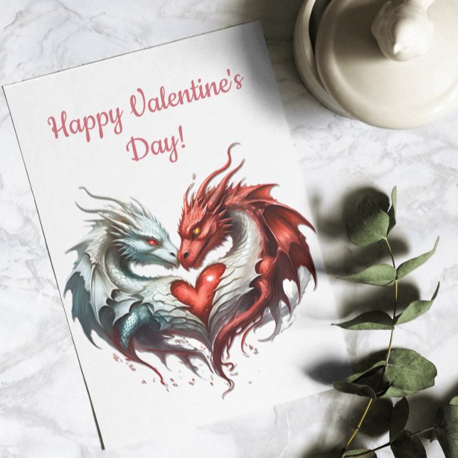 Fantasy Dragon Sweethearts Heart Valentine Julkort (Skapare uppladdad)
