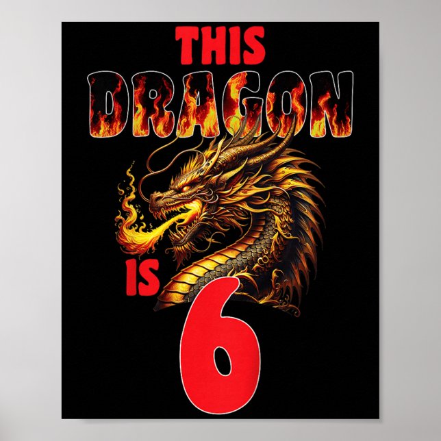 Fantasy Dragon Theme För barn Turning 6 Birthday Poster (Framsidan)