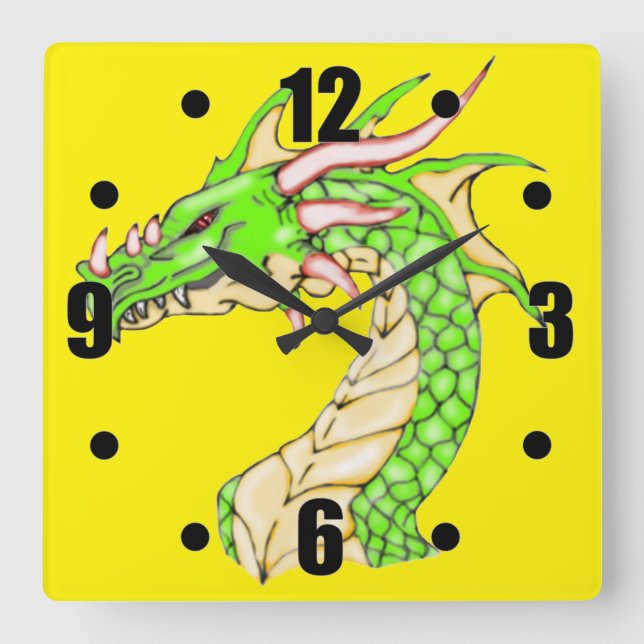 Fantasy Dragon Wall Clock Fyrkantig Klocka (Framsida)